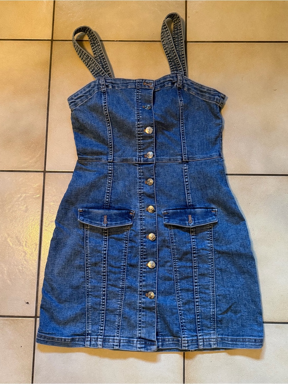 H&M Blue Denim Button-Front Mini Dress